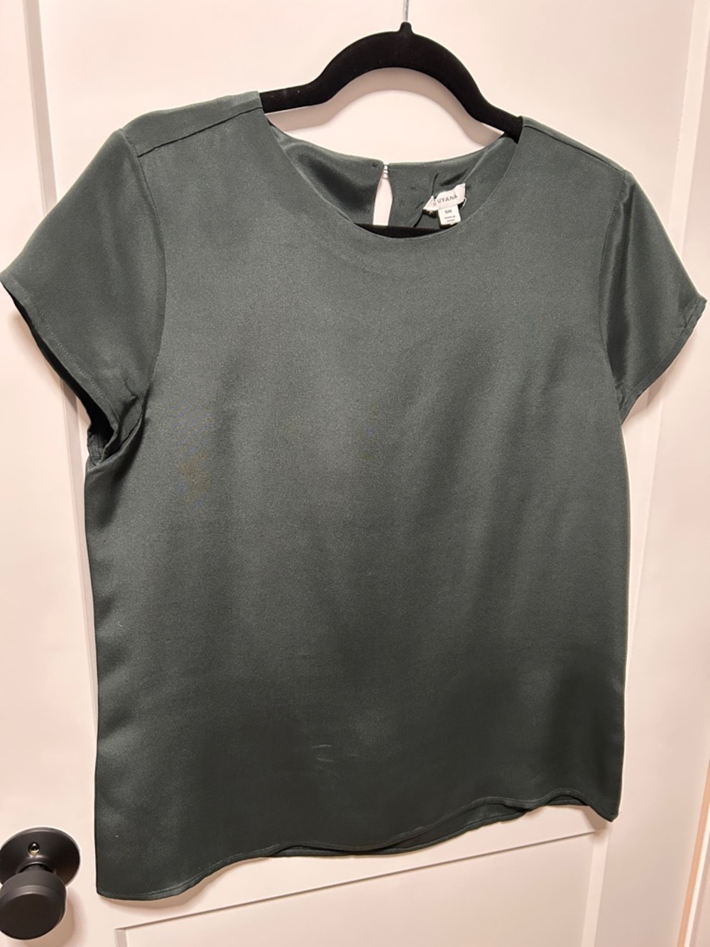 Cuyana 100% Silk Short-Sleeve Shell Top in Dark Green